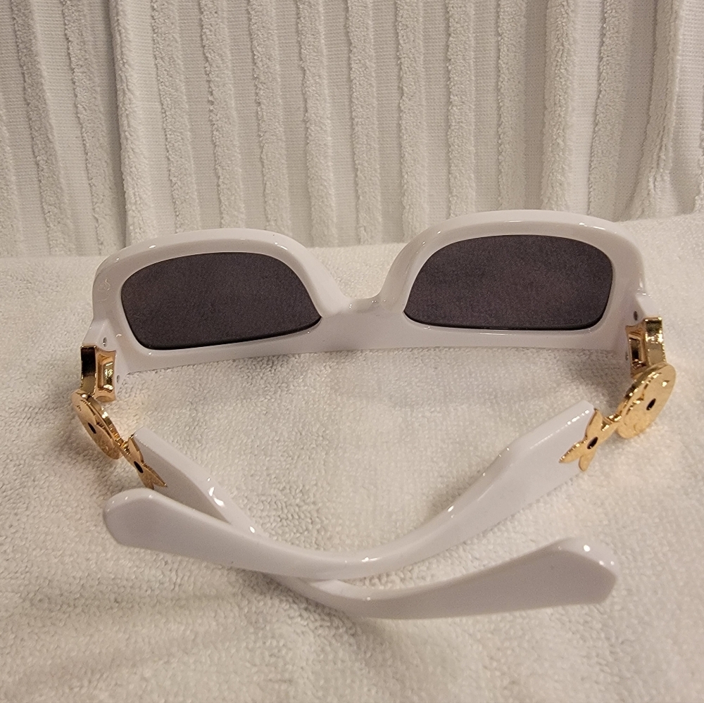 Women's White Square Sunglasses with Gold Accents